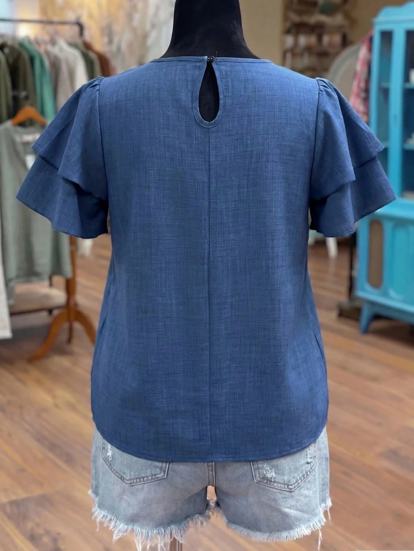 Linhara Plus Size Women's Solid Color Round Neck Double Layer Sleeve Short Sleeve Casual Shirt, Casual Fashion Versatile Pleated Summer Holiday Ladies Blouse