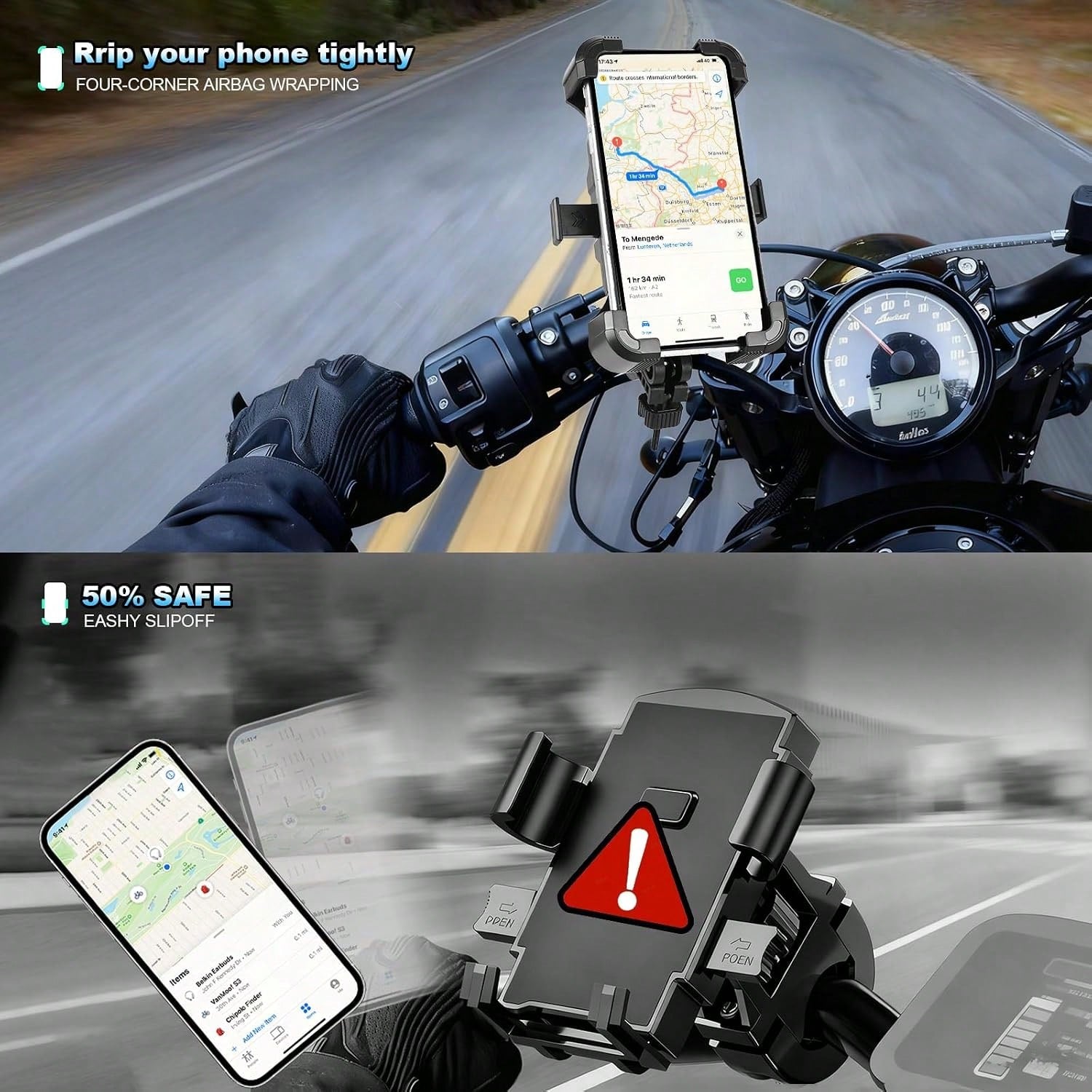 Litchigonzhu Bike Phone Mount Holder, Motorcycle Phone Mount, 3rd-Gen Anti Vibration For Scooter, E-Bicycle, Durable Phone Holder Handlebar[1s