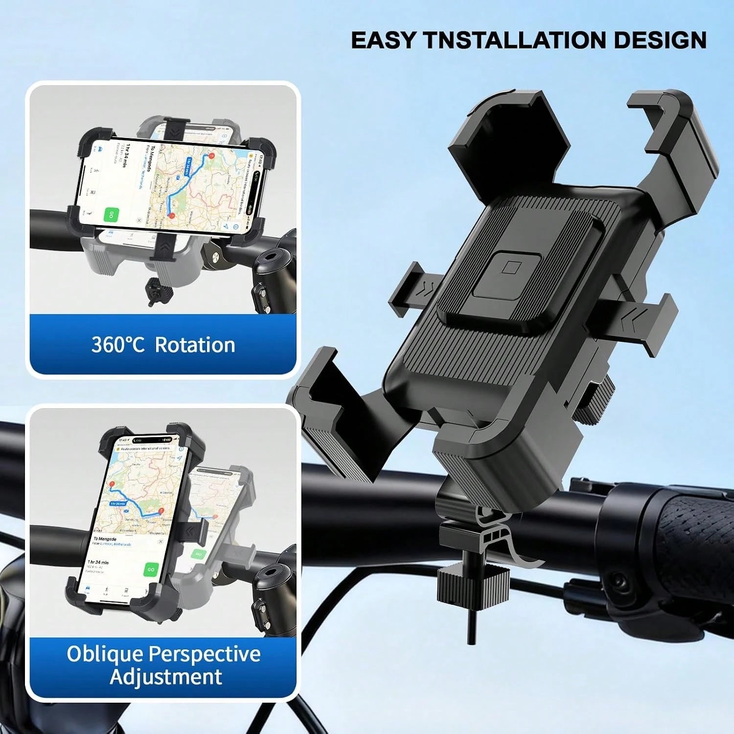 Litchigonzhu Bike Phone Mount Holder, Motorcycle Phone Mount, 3rd-Gen Anti Vibration For Scooter, E-Bicycle, Durable Phone Holder Handlebar[1s