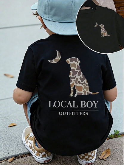 Little Boy Short-Sleeved T-Shirt- Creative Letter Pattern Print, Comfortable Boys' Clothing, Suitable For Casual Short-Sleeved Tops In Spring And Sum