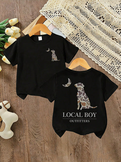 Little Boy Short-Sleeved T-Shirt- Creative Letter Pattern Print, Comfortable Boys' Clothing, Suitable For Casual Short-Sleeved Tops In Spring And Sum
