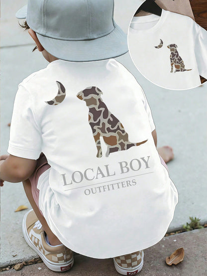Little Boy Short-Sleeved T-Shirt- Creative Letter Pattern Print, Comfortable Boys' Clothing, Suitable For Casual Short-Sleeved Tops In Spring And Sum