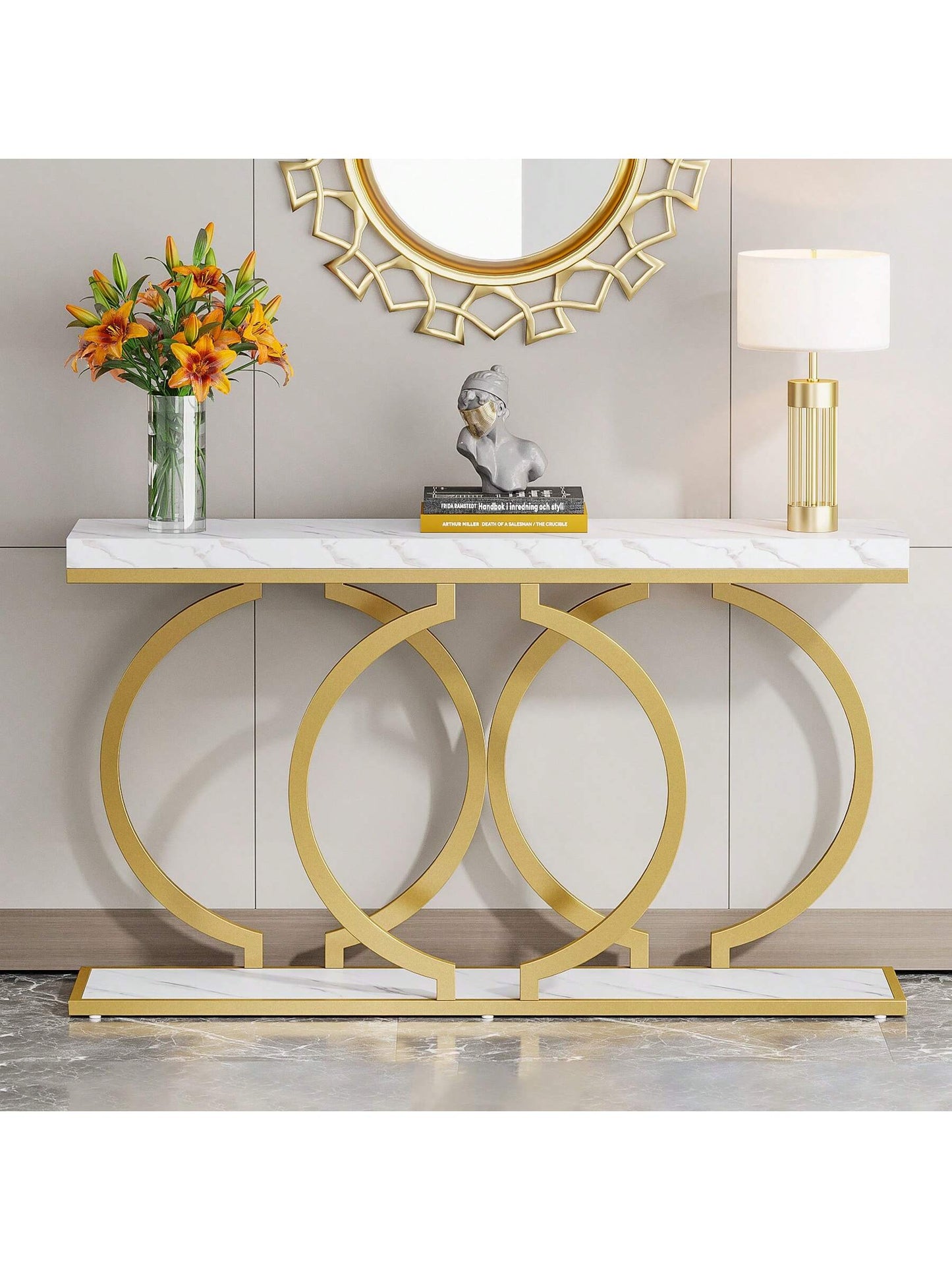 LITTLE TREE 55-Inch Modern Gold Console Table For Entryway Table, Narrow Long Sofa Table Behind Couch Table Accent Table For Living Room