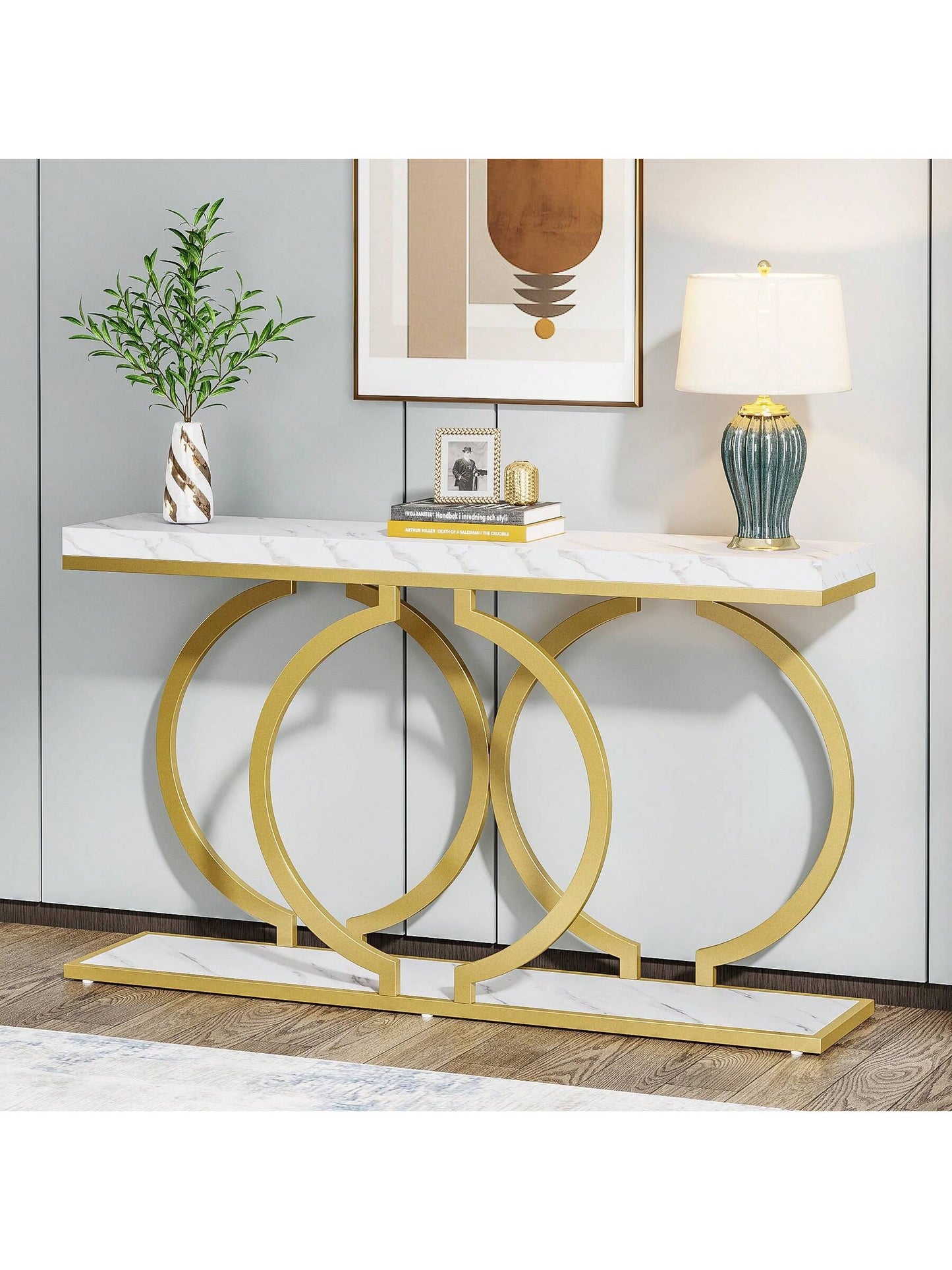 LITTLE TREE 55-Inch Modern Gold Console Table For Entryway Table, Narrow Long Sofa Table Behind Couch Table Accent Table For Living Room