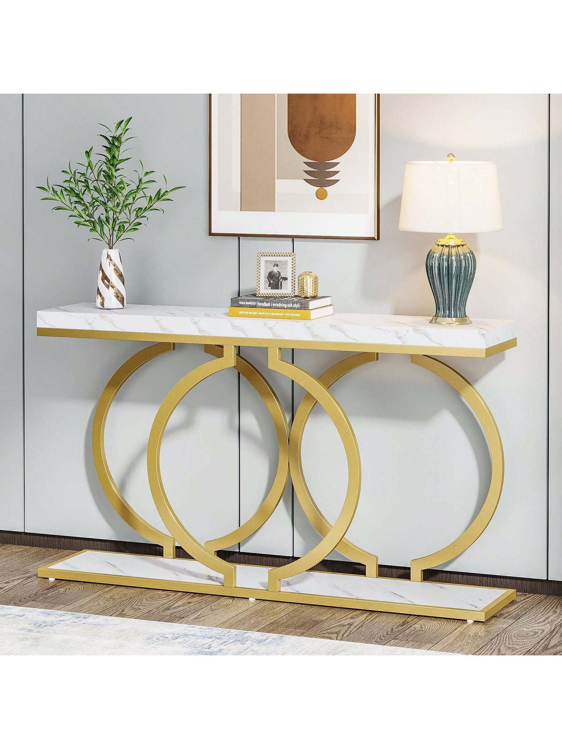LITTLE TREE 55-Inch Modern Gold Console Table For Entryway Table, Narrow Long Sofa Table Behind Couch Table Accent Table For Living Room