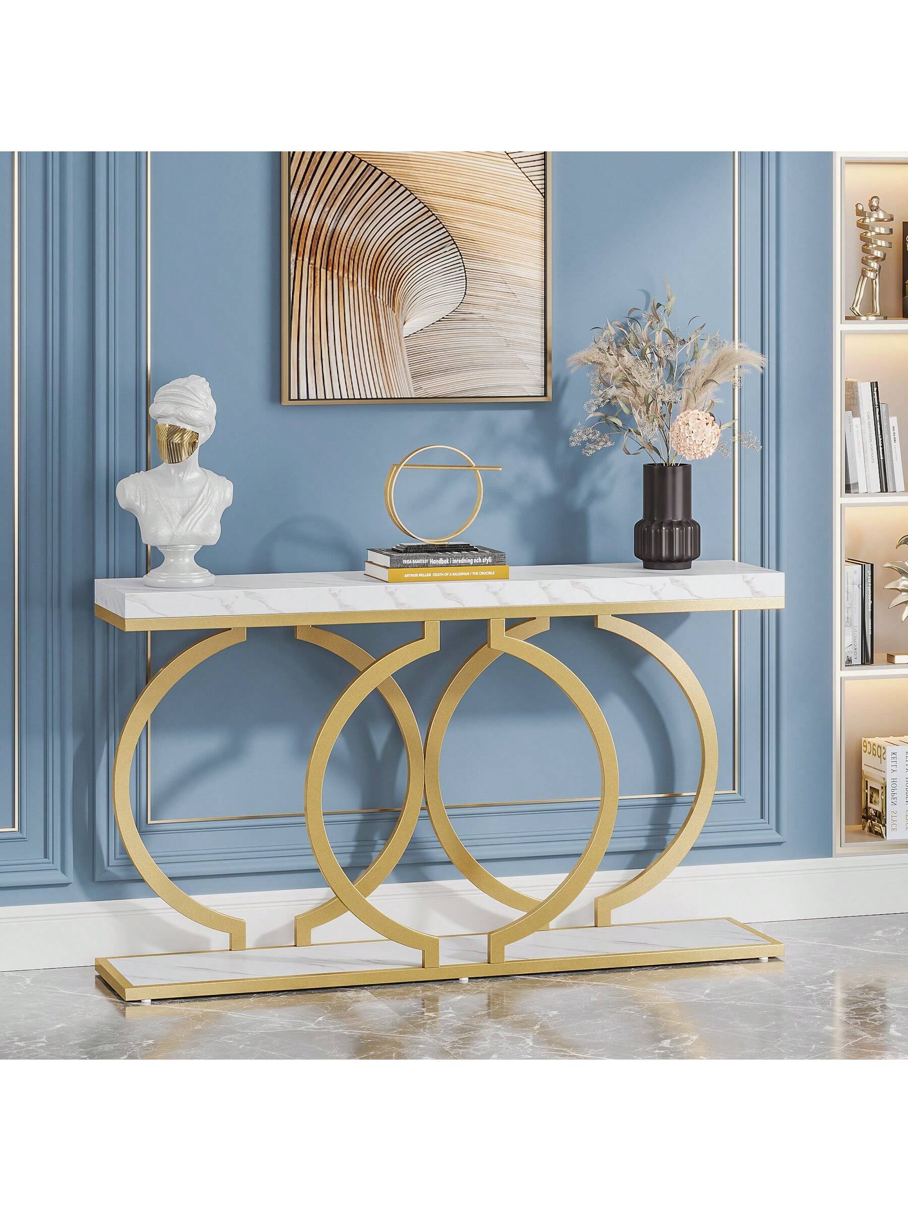 LITTLE TREE 55-Inch Modern Gold Console Table For Entryway Table, Narrow Long Sofa Table Behind Couch Table Accent Table For Living Room