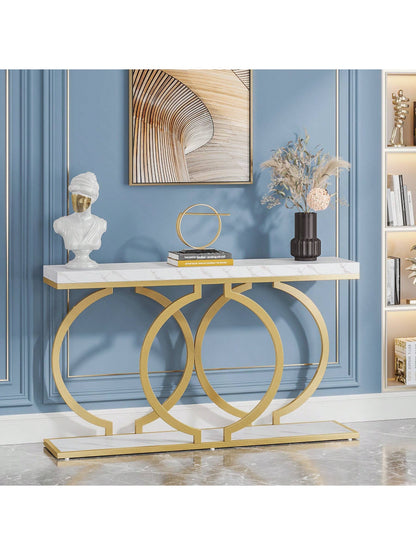 LITTLE TREE 55-Inch Modern Gold Console Table For Entryway Table, Narrow Long Sofa Table Behind Couch Table Accent Table For Living Room