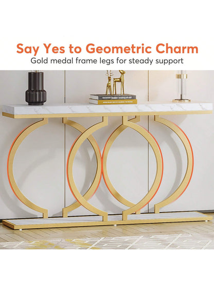 LITTLE TREE 55-Inch Modern Gold Console Table For Entryway Table, Narrow Long Sofa Table Behind Couch Table Accent Table For Living Room