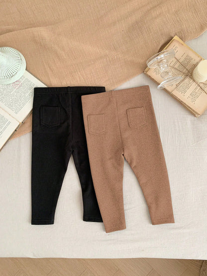 LMoss Kids 2pcs LMoss Unisex Baby Boy/Baby Girl Thermal Thermal Lined Leggings, Black & Khaki, Warm For Outdoor, Party, Sports Etc, Autumn/Winter