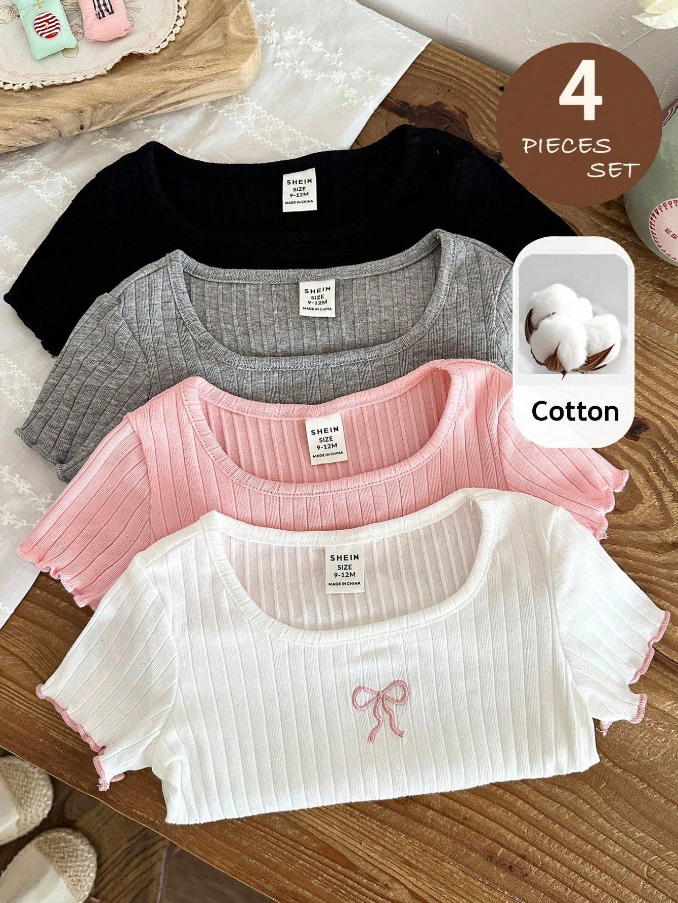 LMoss Kids 3pcs Baby Girl Knit Casual Crew Neck T-Shirts, Adorable Floral & Striped Knit,There Were Only Three Tops, No Pants.