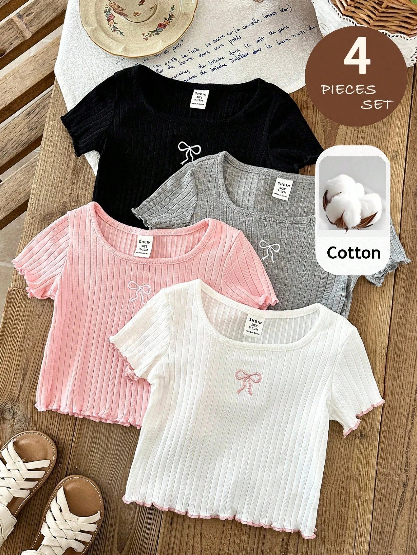 LMoss Kids 3pcs Baby Girl Knit Casual Crew Neck T-Shirts, Adorable Floral & Striped Knit,There Were Only Three Tops, No Pants.