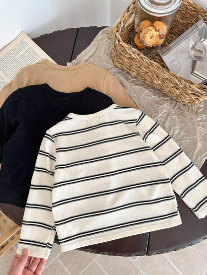LMoss Kids LMoss 3pcs Baby Boy Knitted Solid Striped Crew Neck Top Set,Herbst Outfit,Long Sleeve Shirts,Long Sleeve Tops,T-Shirt Fall Winter