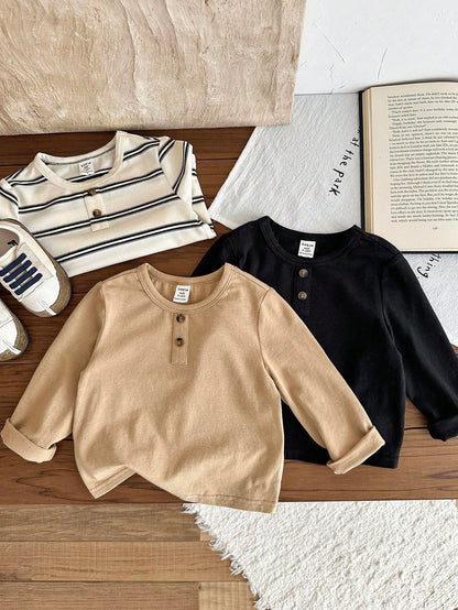 LMoss Kids LMoss 3pcs Baby Boy Knitted Solid Striped Crew Neck Top Set,Herbst Outfit,Long Sleeve Shirts,Long Sleeve Tops,T-Shirt Fall Winter