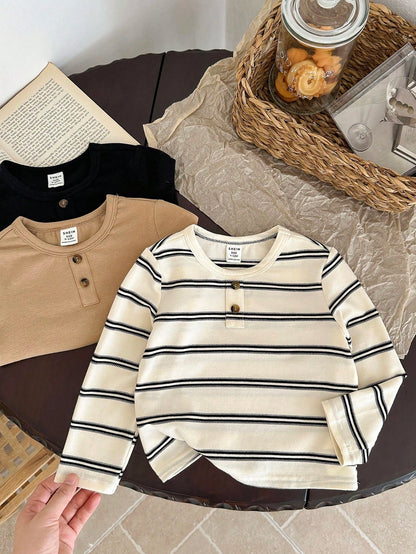 LMoss Kids LMoss 3pcs Baby Boy Knitted Solid Striped Crew Neck Top Set,Herbst Outfit,Long Sleeve Shirts,Long Sleeve Tops,T-Shirt Fall Winter