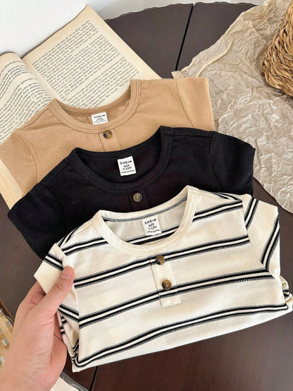 LMoss Kids LMoss 3pcs Baby Boy Knitted Solid Striped Crew Neck Top Set,Herbst Outfit,Long Sleeve Shirts,Long Sleeve Tops,T-Shirt Fall Winter
