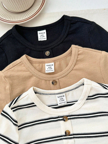 LMoss Kids LMoss 3pcs Baby Boy Knitted Solid Striped Crew Neck Top Set,Herbst Outfit,Long Sleeve Shirts,Long Sleeve Tops,T-Shirt Fall Winter