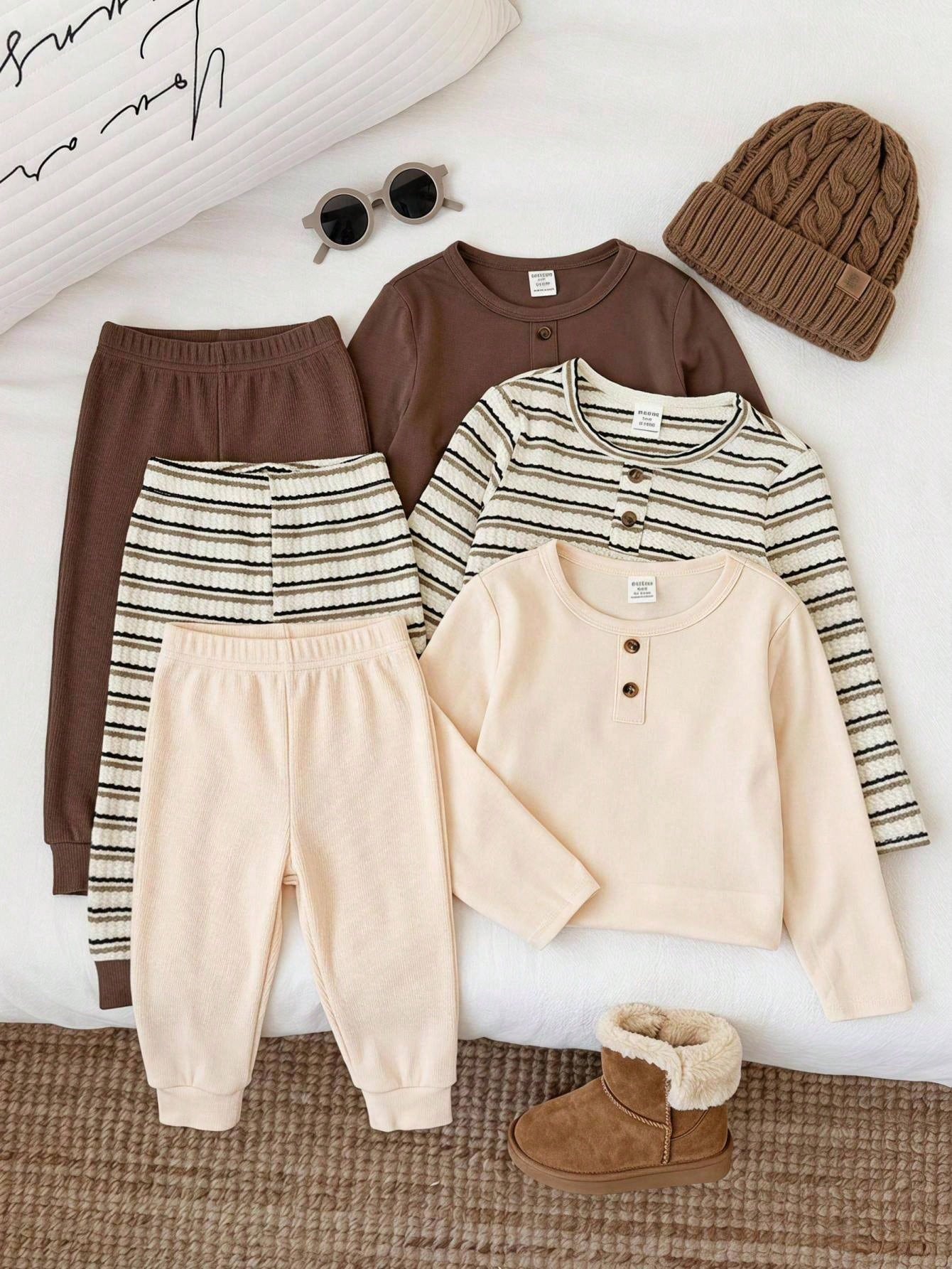 LMoss Kids LMoss 3pcs Baby Boy Knitted Solid Striped Crew Neck Top Set,Herbst Outfit,Long Sleeve Shirts,Long Sleeve Tops,T-Shirt Fall Winter