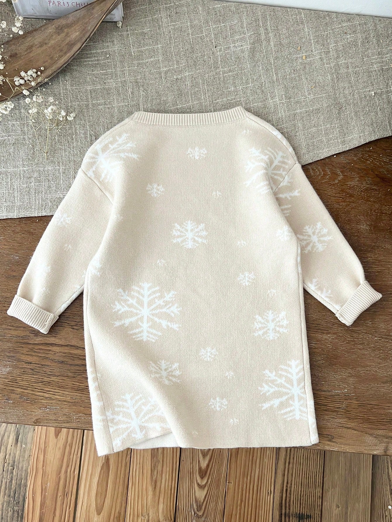 LMoss Kids LMoss Baby Girl Apricot Color Snowflake Pattern Long Sleeve Sweater Dress, Autumn/Winter