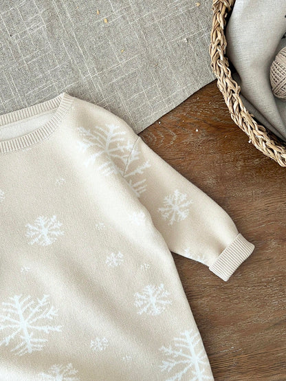 LMoss Kids LMoss Baby Girl Apricot Color Snowflake Pattern Long Sleeve Sweater Dress, Autumn/Winter