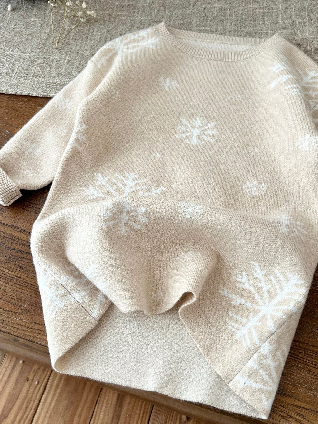 LMoss Kids LMoss Baby Girl Apricot Color Snowflake Pattern Long Sleeve Sweater Dress, Autumn/Winter
