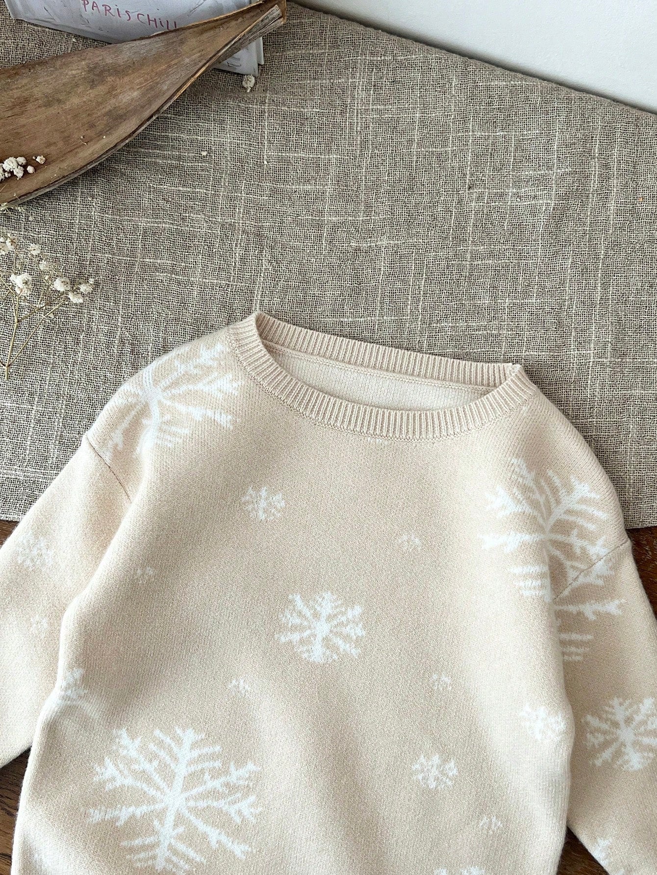 LMoss Kids LMoss Baby Girl Apricot Color Snowflake Pattern Long Sleeve Sweater Dress, Autumn/Winter