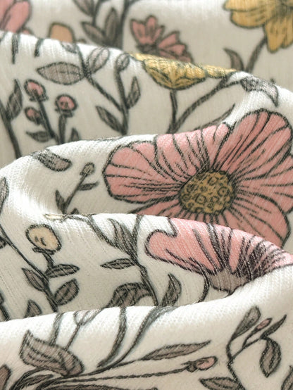 Loomiva Newborn Baby Girl Floral Pattern Knit Soft Round Neck Long Sleeve Overlap Shoulder Pullover Top Elastic Waist Long Pants 2pcs Set