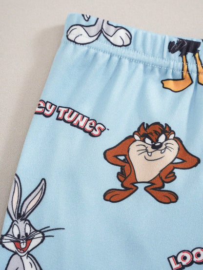 LOONEY TUNES X Baby Boy Cartoon Print Round Neck Short Sleeve Top And Long Pants Set