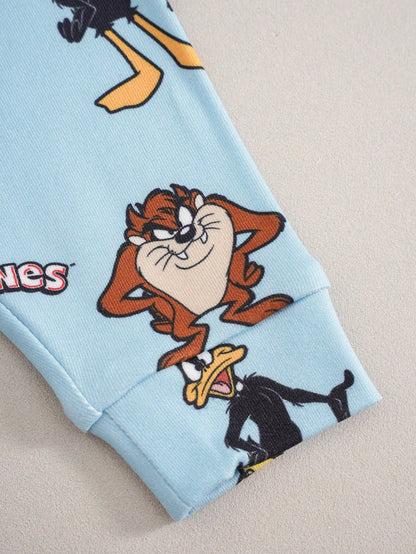 LOONEY TUNES X Baby Boy Cartoon Print Round Neck Short Sleeve Top And Long Pants Set