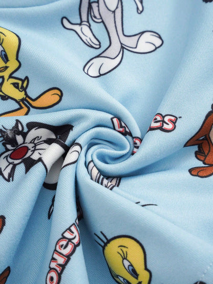LOONEY TUNES X Baby Boy Cartoon Print Round Neck Short Sleeve Top And Long Pants Set