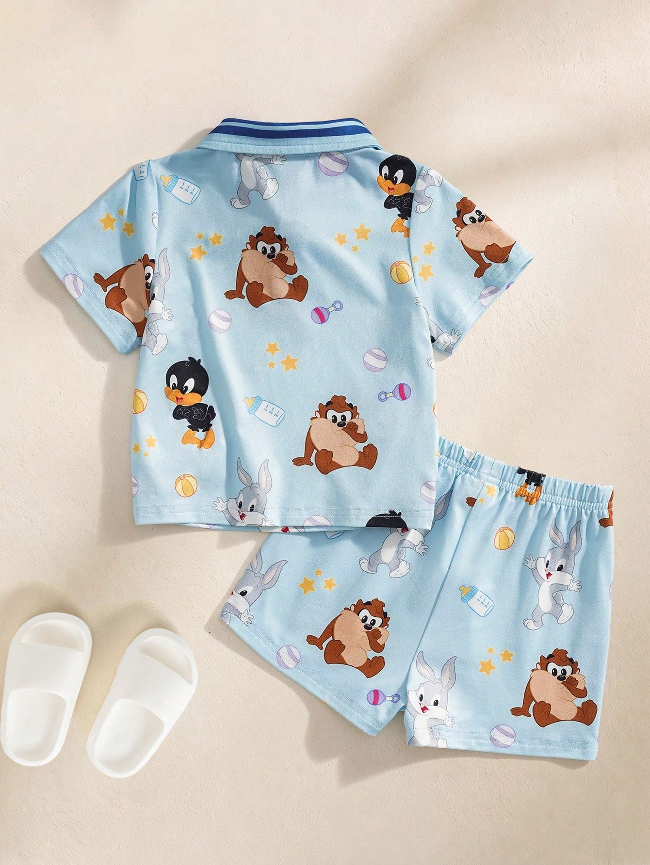 LOONEY TUNES X Baby Boy Cartoon Print Short Sleeve Top And Shorts Casual Daily Home Sleepwear Set