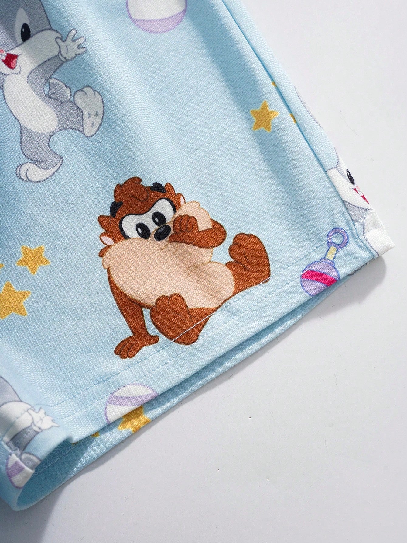 LOONEY TUNES X Baby Boy Cartoon Print Short Sleeve Top And Shorts Casual Daily Home Sleepwear Set
