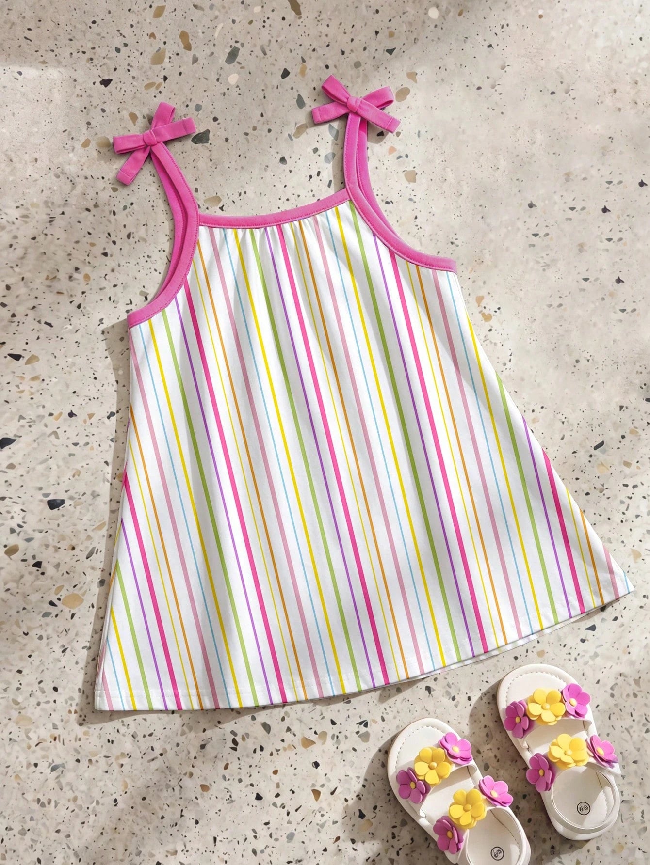 LOONEY TUNES X GraphicGems Baby Girl Colorful Striped Bowknot Sleeveless A-Line Dress