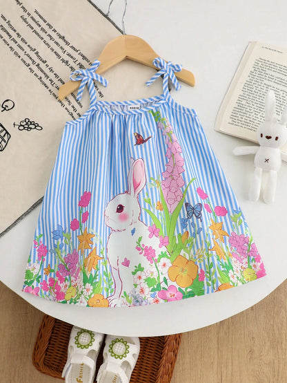 LOONEY TUNES X GraphicGems Baby Girl Colorful Striped Bowknot Sleeveless A-Line Dress