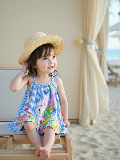 LOONEY TUNES X GraphicGems Baby Girl Colorful Striped Bowknot Sleeveless A-Line Dress