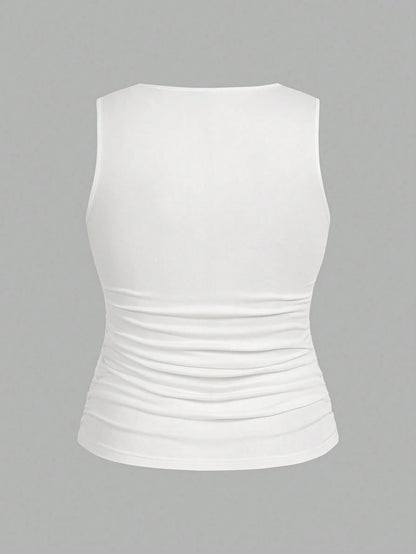 LUNE 2pcs Casual Minimalist Sleeveless Top, Plus Size For Women, Summer Women Clothes Back To School