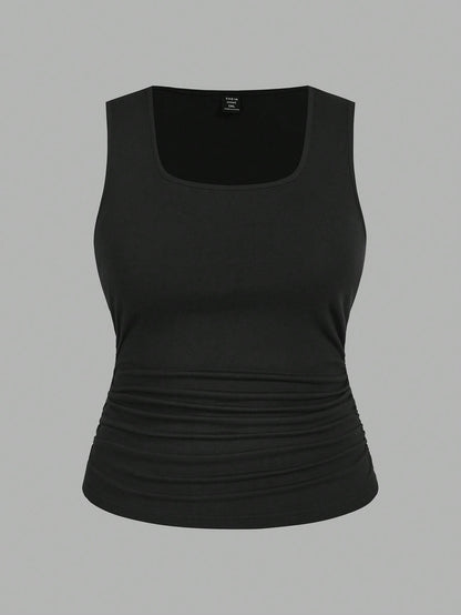 LUNE 2pcs Casual Minimalist Sleeveless Top, Plus Size For Women, Summer Women Clothes Back To School