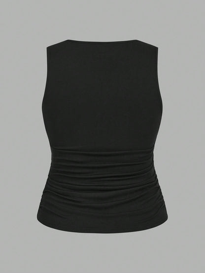 LUNE 2pcs Casual Minimalist Sleeveless Top, Plus Size For Women, Summer Women Clothes Back To School