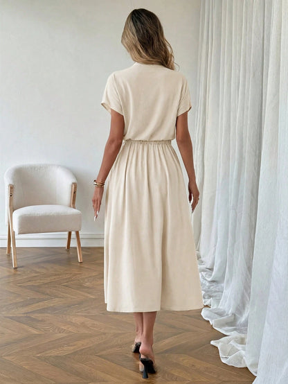 LUNE Casual Elegant Women's Semi-High Neck Low Waist Dress Office Orange Summer