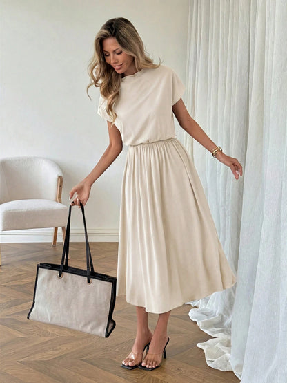 LUNE Casual Elegant Women's Semi-High Neck Low Waist Dress Office Orange Summer