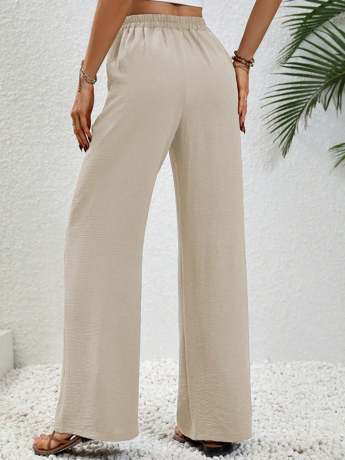 LUNE Drawstring Waist Slant Pocket Wide Leg Pants Fall Cloth For Women
