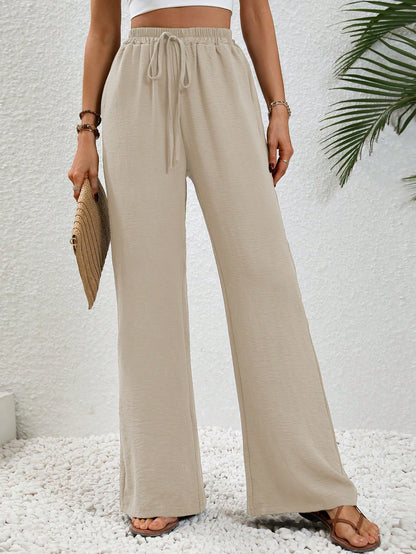 LUNE Drawstring Waist Slant Pocket Wide Leg Pants Fall Cloth For Women