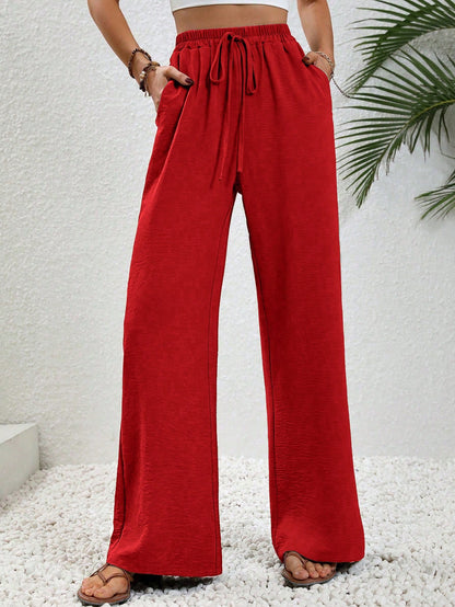 LUNE Drawstring Waist Slant Pocket Wide Leg Pants Fall Cloth For Women