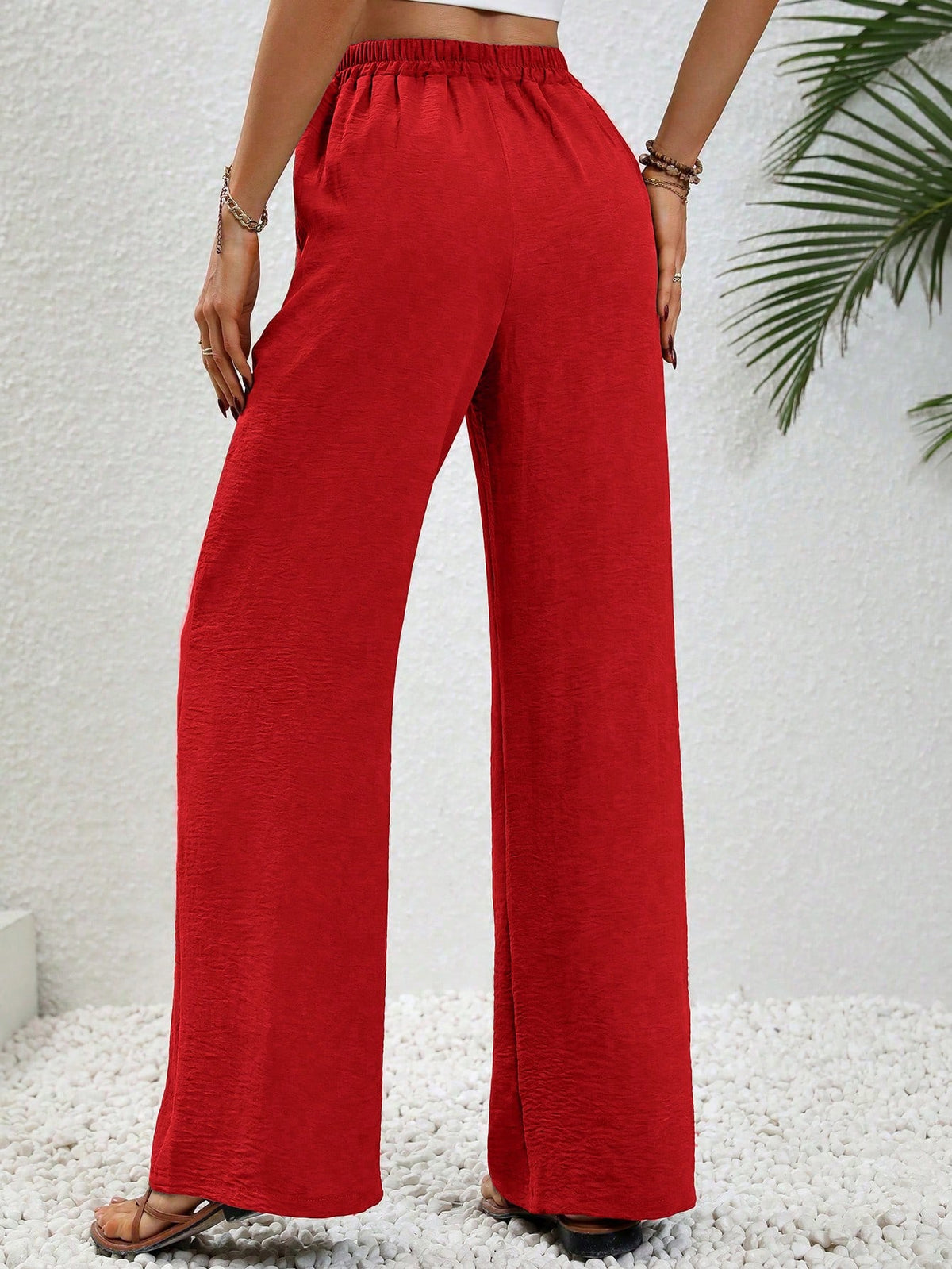 LUNE Drawstring Waist Slant Pocket Wide Leg Pants Fall Cloth For Women