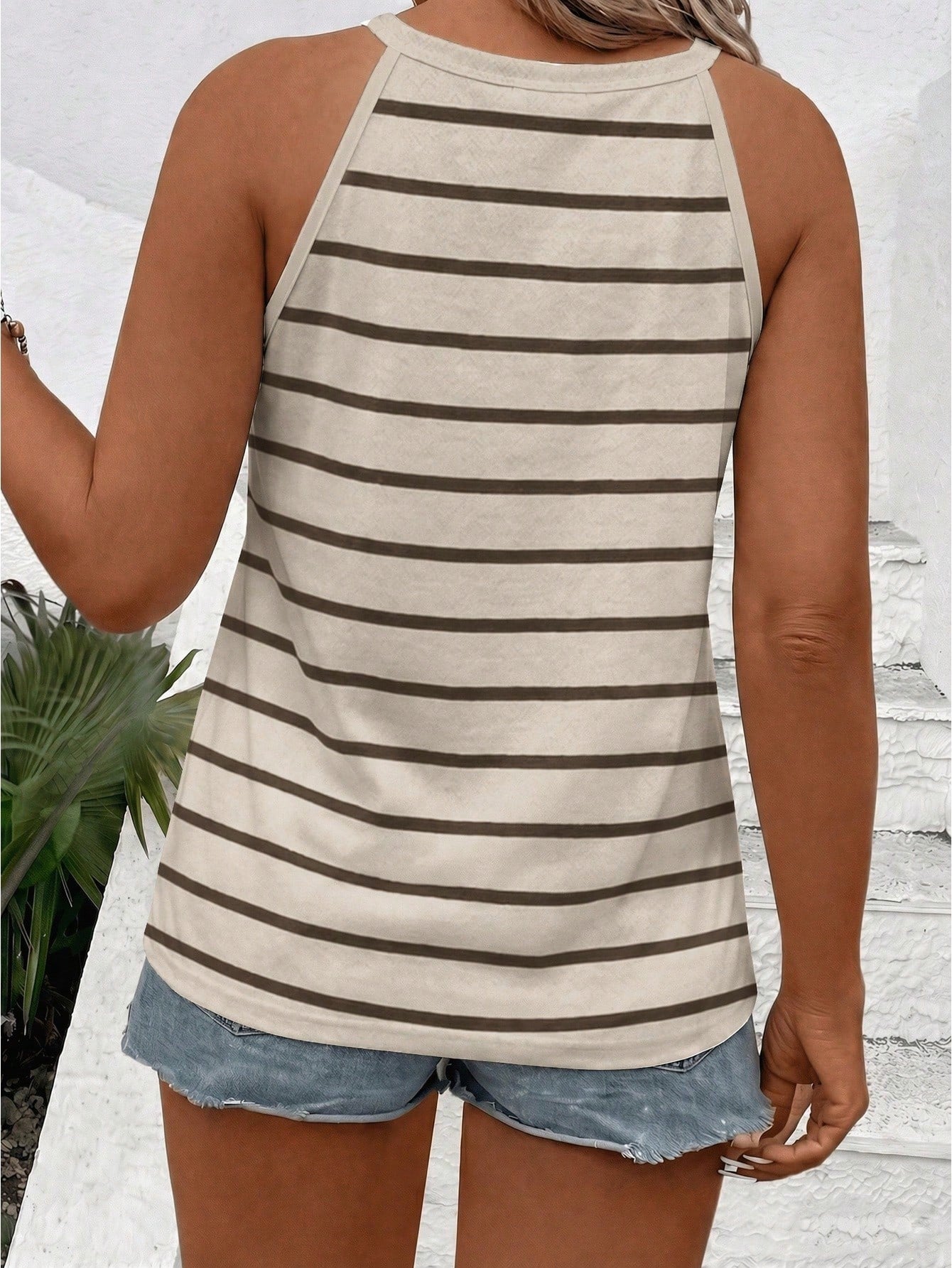 LUNE Plus Size Women Casual Striped Spaghetti Strap Camisole