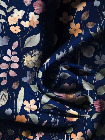 LUNE Plus Size Women Navy Blue Boho Ditsy Floral Flutter Sleeve Blouse,Elegant Summer Vacation Holiday Vintage Flower Loose Blouses With Button Closure
