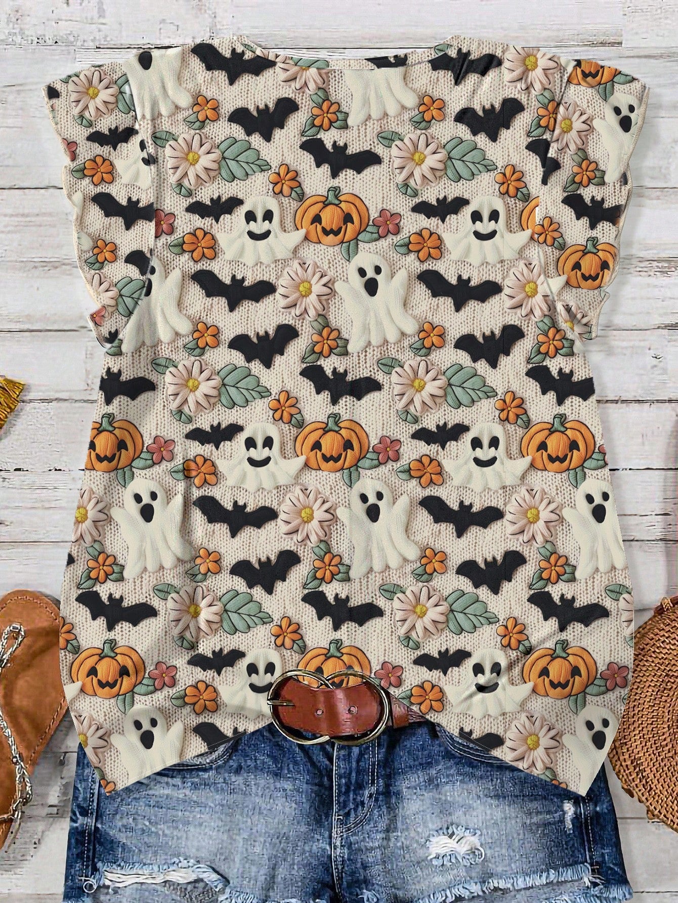 LUNE Plus Size Women Navy Blue Boho Ditsy Floral Flutter Sleeve Blouse,Elegant Summer Vacation Holiday Vintage Flower Loose Blouses With Button Closure