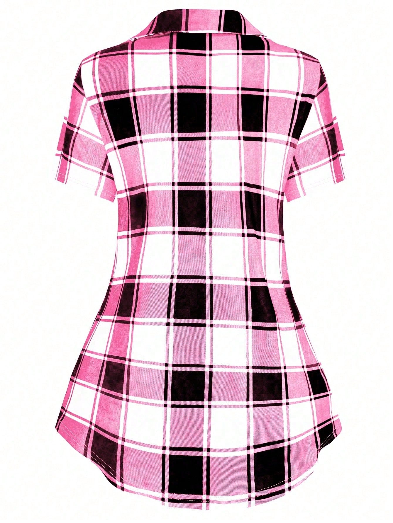 LUNE Plus Size Women's Summer Plaid Patchwork Short Sleeve Casual T-Shirt (With 2 In 1 Design) Graphic Tees Women Tops