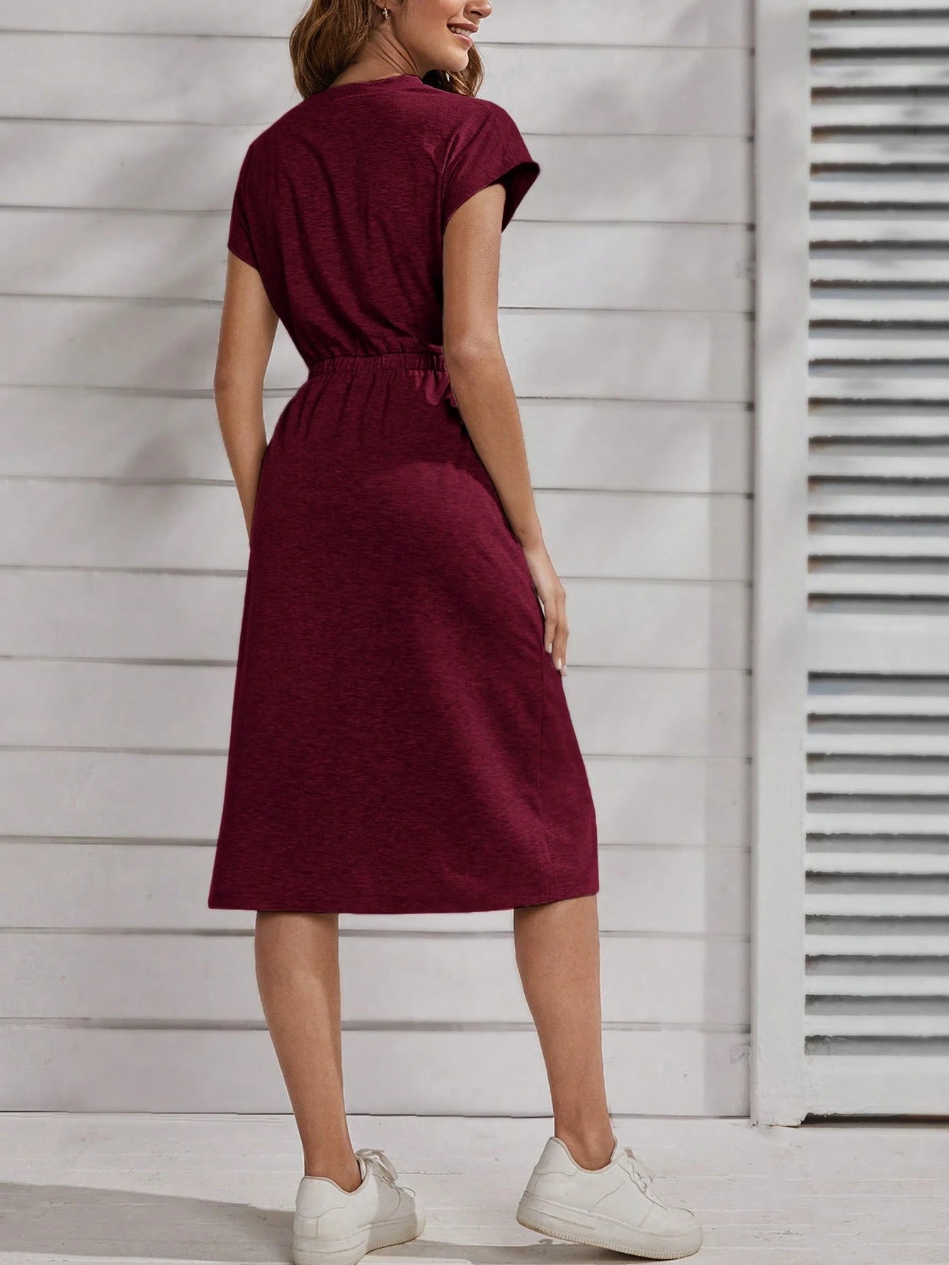LUNE Solid Batwing Sleeve Dress Casual Women Dresses,Casual