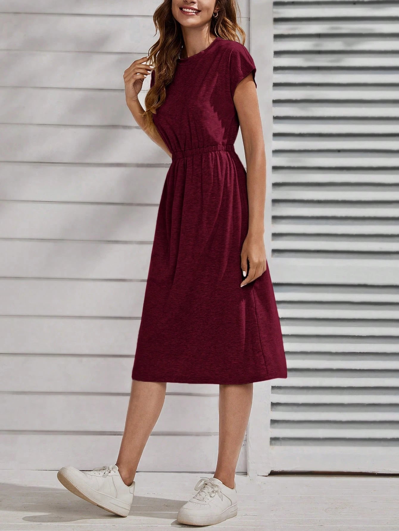 LUNE Solid Batwing Sleeve Dress Casual Women Dresses,Casual