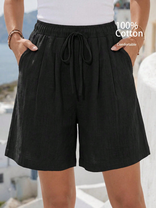 LUNE Solid Knot Front Wide Leg Shorts